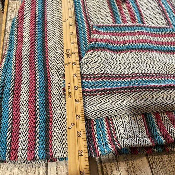 Original Senor Lopez Mexico Made Large Boho Pink Blue Stripe Hooded Poncho - Picture 3 of 5